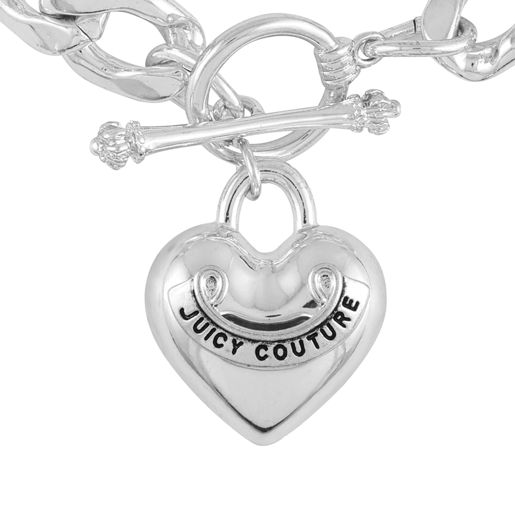 Juicy Couture Silvertone Heart Charm Toggle Bracelet
