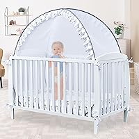 South to East Crib Tent - Pop Up Baby Safety Crib Cover to Keep Baby from Climbing Out, Breathable Soft Mesh Mosquito Net for Crib, Premium Crib Net to Keep Baby in, Elefant and Star Pattern