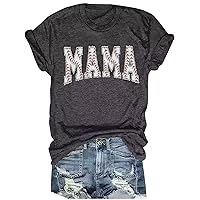 Baseball Mama Shirts Women Game Day Tshirt Funny Letter Print Baseball Mom Shirt Casual Leopard Mama Graphic Tees Tops