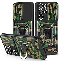 Camouflage Push Window Ring Stand Phone Case for Samsung Galaxy S21 Plus S20 A72 A52 5G 4G Note 20 Ultra Protective Case (Color : Army Green, Size : for A72 5G)
