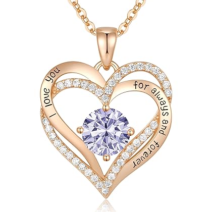 CDE Forever Love Heart Pendant Necklaces for Women 925 Sterling Silver with Birthstone Zirconia, Anniversary Birthday Gifts for Wife, Jewelry Gift for Women Mom Girlfriend Girls Her