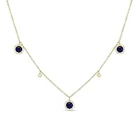 14K Yellow Gold Round Shape 0.25ct Lapis Lazuli & 0.15ct White Diamond Pendant Necklace