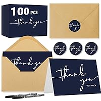 100 PCS Thank You Cards With Envelopes and Stickers，Classy 4x6 Blank Thank You Cards，Thank You Notes for Wedding, Small Business, Baby & Bridal Shower (Blue)