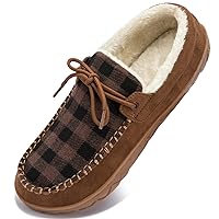 Men's Moccasin Slippers Warm Memory Foam Soft Plush Lined Slip on Indoor Outdoor House Shoes