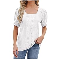Women's Summer Eyelet Tops Classy Dressy T Shirt Loose Breathable Short Sleeve Blouses Solid Casual Fashion Tee