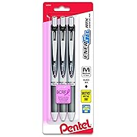 Pentel Pink BCA Ribbon Pentel EnerGel Deluxe RTX Retractable Liquid Gel Pen, 0.7mm, Medium Line, Metal Tip, Silver Barrel, Black Ink, 3 Pack (BL77ABP3A-BC)