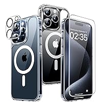 TAURI 5 in 1 for iPhone 15 Pro Case, [Military-Grade Drop Protection] [Compatible with Magnetic] Shockproof Lanyard Case for iPhone 15 Pro Phone Case 6.1 inch - Clear