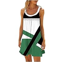 Funny Color Block Sundress for Women 2024 Summer Casual Sleeveless Tunic Mini Dress Trendy Loose Fit Tank Dresses