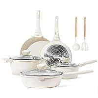 CAROTE Pots and Pans Set, 10 Pcs White Kitchen Induction Cooking Set Non Stick Cookware PFOS, PFOA Free