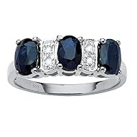 PalmBeach Yellow Gold-Plated or Platinum-Plated Sterling Silver Oval Cut Genuine Blue Sapphire and Diamond Accent Ring