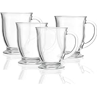 Circleware - 55501 Circleware Café Downtown Heat Resistant Glass Coffee Mugs with Handle, Set of 4 Home and Kitchen Beverage Tea Cappuccino Espresso Entertaining Drinking Glassware Cups, 16 oz, Clear