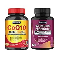 CoQ10 400mg SoftGels COQ10 - CQ10 Coenzyme Q10 Supplement-Probiotics for Women Digestive Health, Vaginal probiotics 120 Billion CFU 31 Strains with Digestive Enzymes & Prebiotics & D Mannose & Cranber