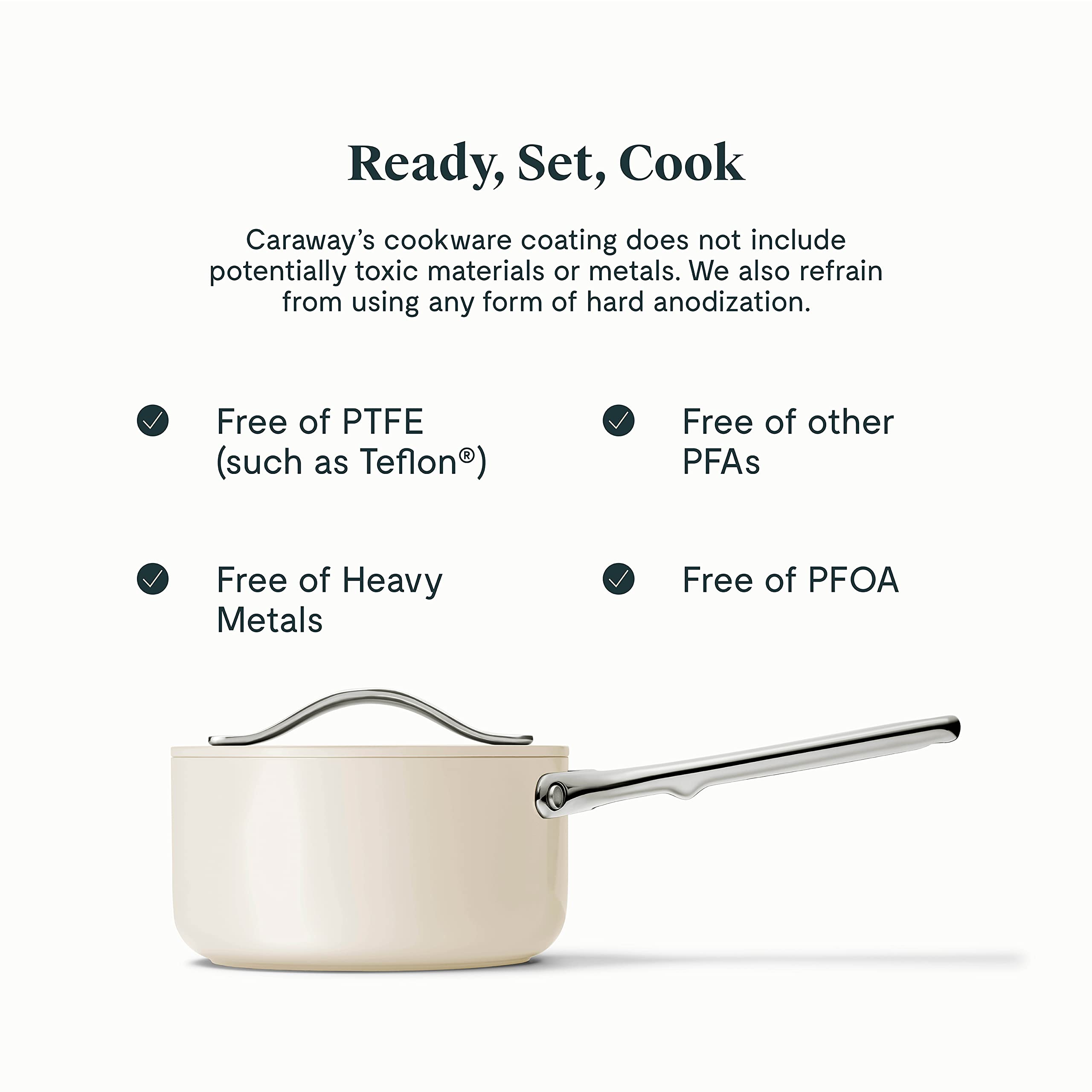 Caraway Nonstick Ceramic Sauce Pan with Lid (1.75 qt) - Non Toxic, PTFE & PFOA Free - Oven Safe & Compatible with All Stovetops (Gas, Electric & Induction) - Cream