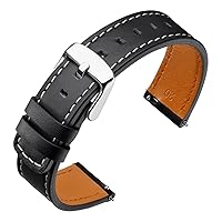 ANNEFIT 19mm Watch Band, Quick Release Genuine Leather Replacement Strap (Black)