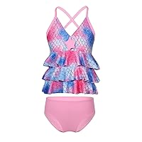 CHICTRY Little Girls Mermaid Ruffles Swimsuit Cirss Cross Back Tank Top with Brief Party Bathing Suit
