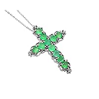 4 MM Round Natural Zambian Emerald Holy Cross Pendant Necklace 925 Sterling Silver May Birthstone Birthday Gift For Wife(PD-8328)