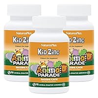NaturesPlus Animal Parade KidZinc, Tangerine Flavor - 90 Animal-Shaped Lozenges, Pack of 3 - Organically Chelated Zinc - Vegan, Gluten Free - 270 Total Servings