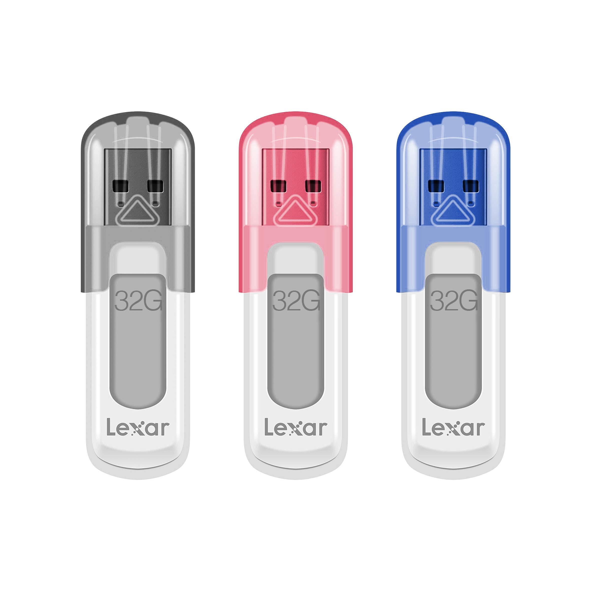 Lexar JumpDrive V100 32GB USB 3.0 Flash Drive, 3-Pack Gray, Pink, Blue (LJDV100032G-B3NNU)