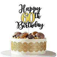 Happy 60th Birthday Cake Topper Black Gold Glitter Cheers to 60 Years 60th Birthday Cake 60 and Fabulous Cake Topper for Happy 60th Birthday Anniversary 60 Bday Party 60th Birthday Decorations