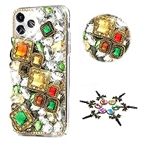 STENES Sparkle Case Compatible with Samsung Galaxy S23 Case - Stylish - 3D Handmade Bling Square Crystal Rhinestone Crystal Diamond Design Cover Case - Champagne
