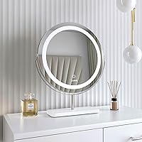 Ava 3 color LED frameless mirror with marble stand smart touch control - Silver