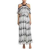 Taylor Dresses Women's Embroidered Cold Shouder Maxi Dress, Cream Black, 4