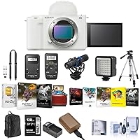 Sony ZV-E1 Full Frame Mirrorless Vlog Camera, White - Bundle with Backpack, 128GB SD Card, Extra Battery, Dual Charger, Cleaning Kit, Corel Mac & PC Software Kit, Screen Protector, and More (16 Items)
