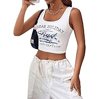 SOLY HUX Women's Graphic Print Spaghetti Strap Casual Summer Workout Cami Crop Tank Tops