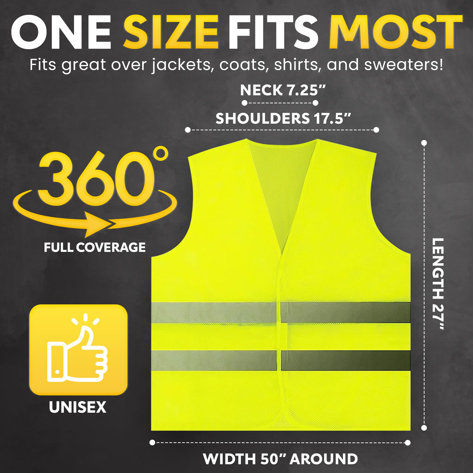 PeerBasics Safety Vests 10 Pack - Yellow Reflective High Visibility, Hi Vis Silver Strip, Men Women, Work, Cycling, Runner, Surveyor, Volunteer, Crossing Guard, Road, Construction, Neon (Mesh, 10)