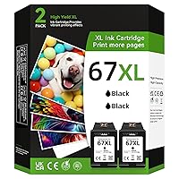 67XL Printer Ink for HP 67XL Ink Cartridge Replacement for HP Ink 67 Fit for Deskjet 2700 2752 2755e 2755 4152 4155 Envy 6000 6055 6058 6075 6400 6455 Printer(2 Black)