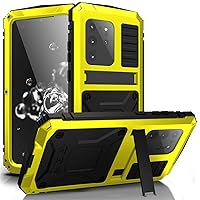 Note 20 Metal Case with Screen Protector Military Rugged Heavy Duty Shockproof with Stand Camera Protector Full Cover case for Note 20 (Yellow, Note 20)