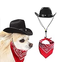 Dog Cowboy Hat and Bandana Scarf Dog Cat Sombrero Puppy Hat Dog Cat Costume Cosplay Cap Puppy Pet Dog Cat Holiday Pet Party Decoration (Black)