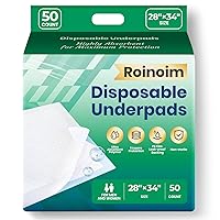 Chucks Pads Disposable [50-Pack] Underpads 28x34 Incontinence Chux Pads Absorbent Polymer Protective Bed Pads, Pee Pads for Kids, Adults & Elderly, Leak Proof (Large)