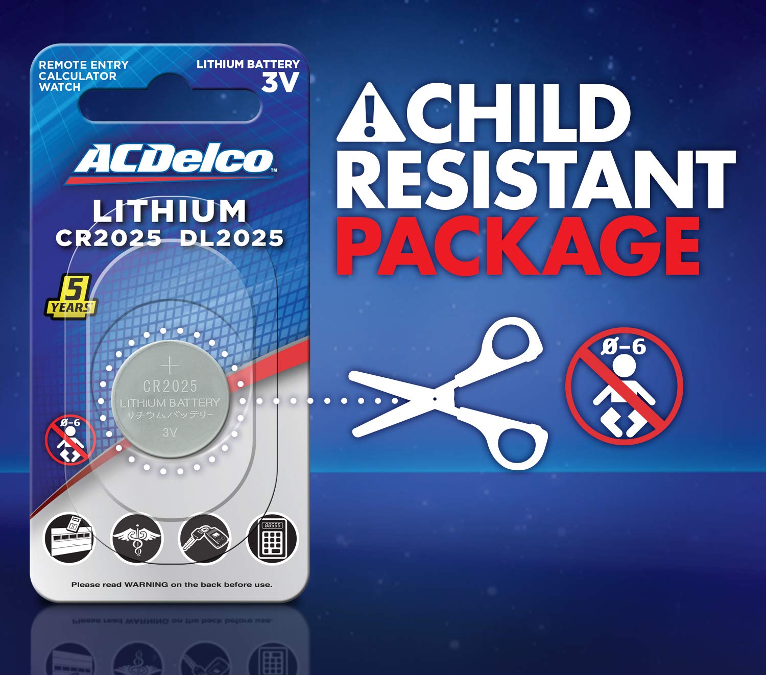 ACDelco CR2025 3V Lithium Coin Cell Battery, Watch and Electronics Button Batteries, 6-Count