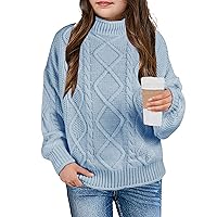 Girls Sweater Pullover Cable Knit Long Sleeve Turtleneck Chunky Warm Top