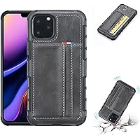Wallet Case Compatible with iPhone 12 Compatible with iPhone 12 Pro, PU Leather Wallet Cover with Kickstand and Card Slots TPU Shockproof Case (Color : Grey)