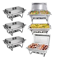 Chafing Dish Buffet Set, 6 Pack 9QT Stainless Steel Chafer Complete Set Buffet Servers Warmers with Folding Frame for Parties Home Buffets Wedding Banquet Silver