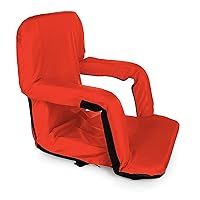 Camco Portable Stadium Seat, Steel Frame with Padded Cushion, Adjustable Armrests, Inverted for Wider Seat, Non-Skid Bottom, Red