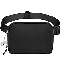 Fanny Packs For Women Men, Belt Bag with Headset Hole Key Rope Card Holder, Fashionable Black Waist Bag with Adjustable Strap for Running Hiking Walking Travel (Black)