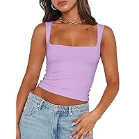 Mokoru Women's Sexy Sleeveless Square Neck Tank Top Double Lined Basic Crop Tops