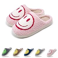 rosyclo Smile Face Slippers Retro Soft Plush Cozy House Slippers Slip-on Fluffy Indoor Outdoor Smile Slippers for Women and Men