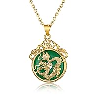 GOLDCHIC JEWELRY Gold Plated Dragon Necklace, Buddha Totem Pendant Chain for Men, Womens Chinese Religion Lucky Jade Amulet Protection Fengshui Jewelry