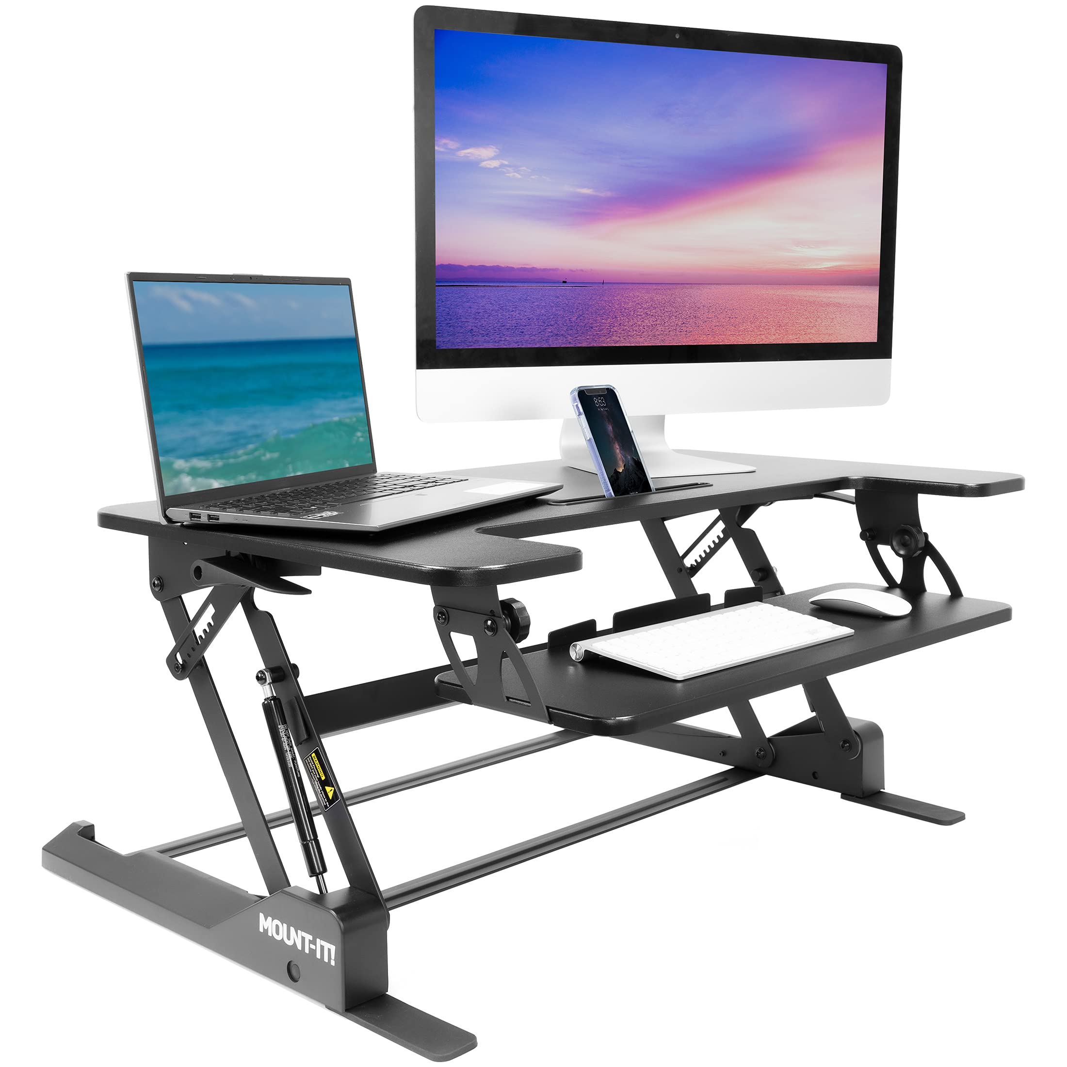Mount-It! Standing Desk Converter - Height Adjustable Stand Up Desk with Gas Spring Riser - Wide 36 Inch Sit Stand Workstation Fits Dual Monitors –...