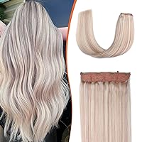 XDhair Wire Hair Extensions Real Human Hair Dirty Blonde Highlighted Bleach Blonde #18P613 16in 70g Wire Hair Extensions Invisible Fish Line Real Human Hair Extensions One Single Piece(#18/613-16in)