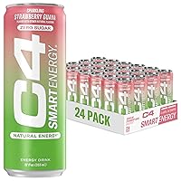 C4 Smart Energy Drink - Sugar Free Performance Fuel & Nootropic Brain Booster, Coffee Substitute or Alternative | Strawberry Guava 12 Oz - 24 Pack