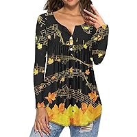 Sunflowers Tunic Tops for Women Butterfly V Neck Long Sleeve Shirts Yellow Flowers Button Up Pleated Blouse