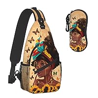 Sling bag for women Sling Backpack Travel Hiking Daypack for Women Men Shoulder Bag for Casual Sport Climbing Runners African American Afro Woman(Glasses case included)