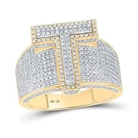 The Diamond Deal 10kt Two-tone Gold Mens Round Diamond T Initial Letter Ring 1-1/5 Cttw