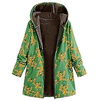 RMXEi Ladies Long Sleeve Zipper Hooded Thick Composite Plush Vintage Flower Print Plus Size Hooded Jacket
