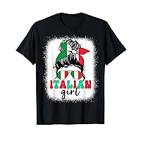 Italian Girl Messy Bun Italy Flag Patriotic Women Kids T-Shirt